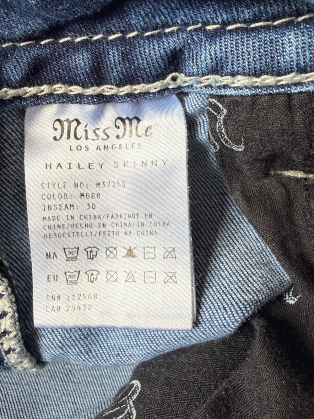 Miss Me Hailey Skinny Jeans Low Rise Embroidery Pocket Rodeo Core Western 31 - Picture 9 of 16